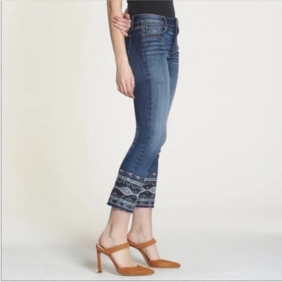 DRIFTWOOD Denim - DRIFTWOOD Colette Beaded Embroidered Straight Crop Jeans Blue 29